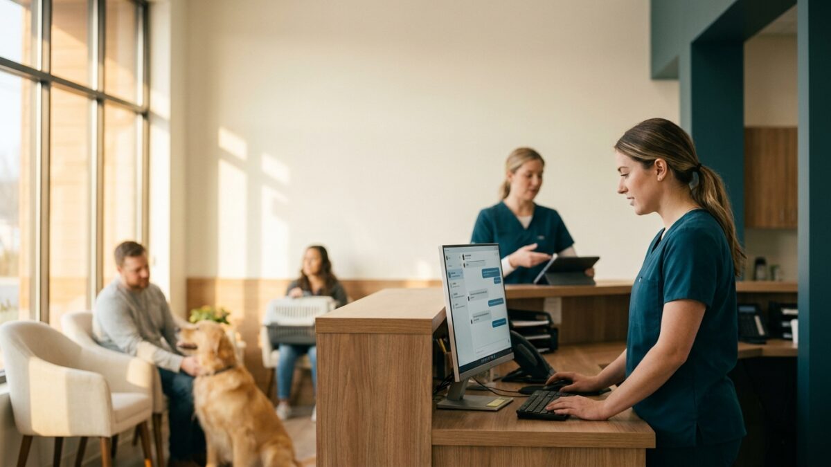 Capa ilustrando chatbot para clínicas veterinárias, com atendimento automatizado via WhatsApp